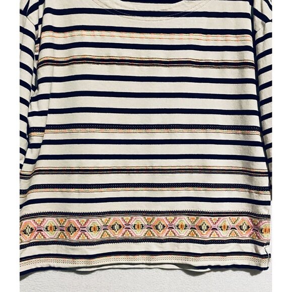 J Crew Top Womens XL Stitchwork Stripe Aztec Print Embroidered Boho 59784 - Picture 3 of 9